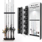 Front view of OJYDOIIIY Wall Mount Fishing Rod Holder in a garage